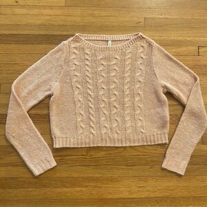 Stradivarius Sweater Womens Small Pink Cable Knit Pullover Soft Knit Cozy Cute
